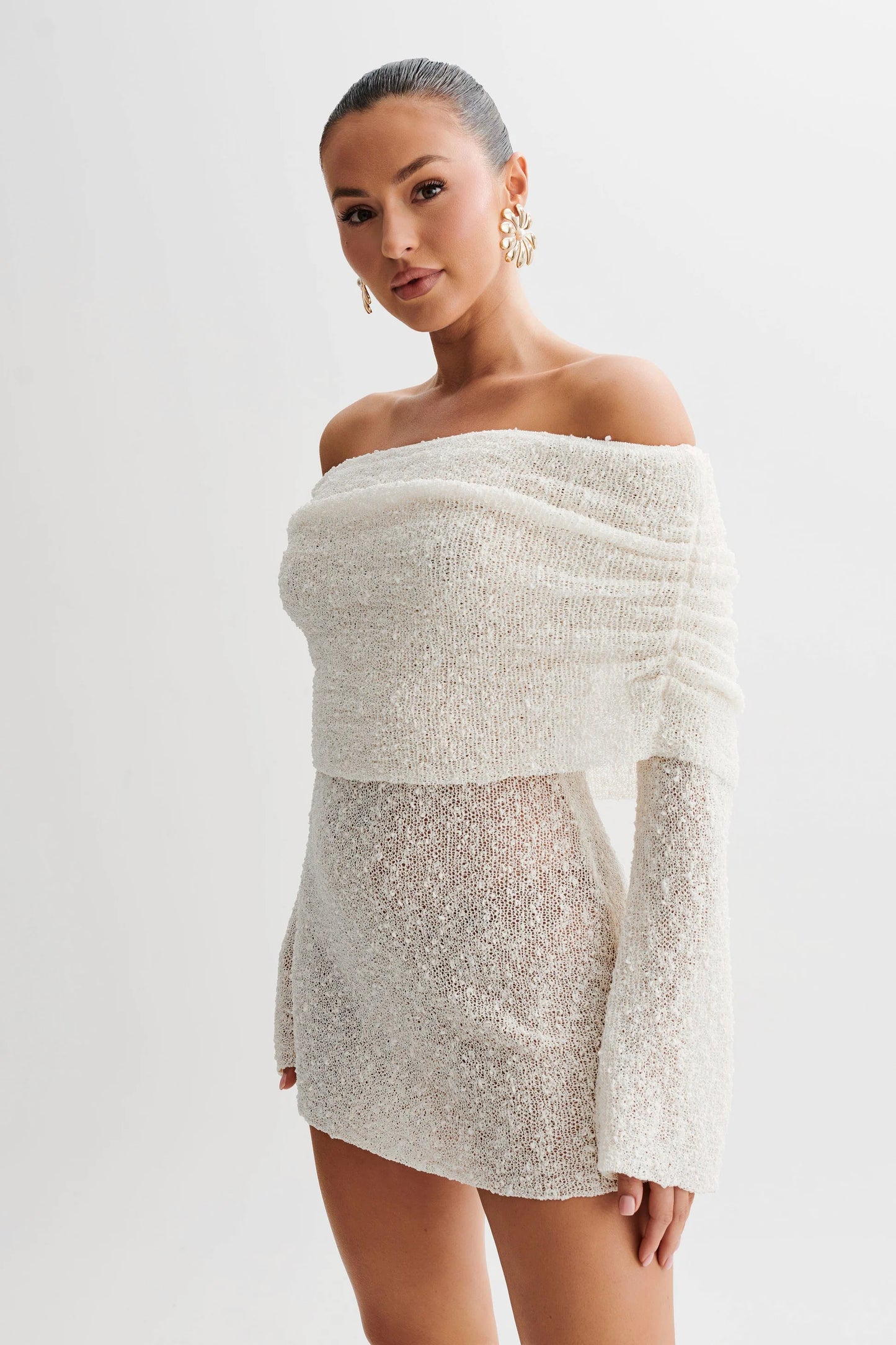 MARISOL OFF SHOULDER BOUNCLE MINI DRESS NEW